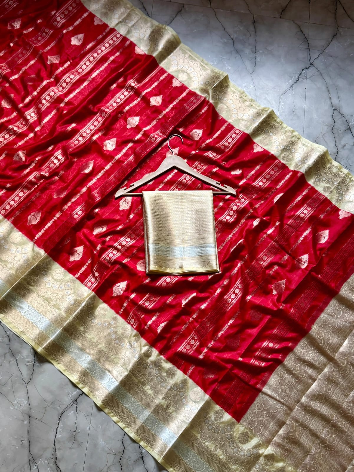 Red Banarasi Kathan Silk Saree Alna Apparels