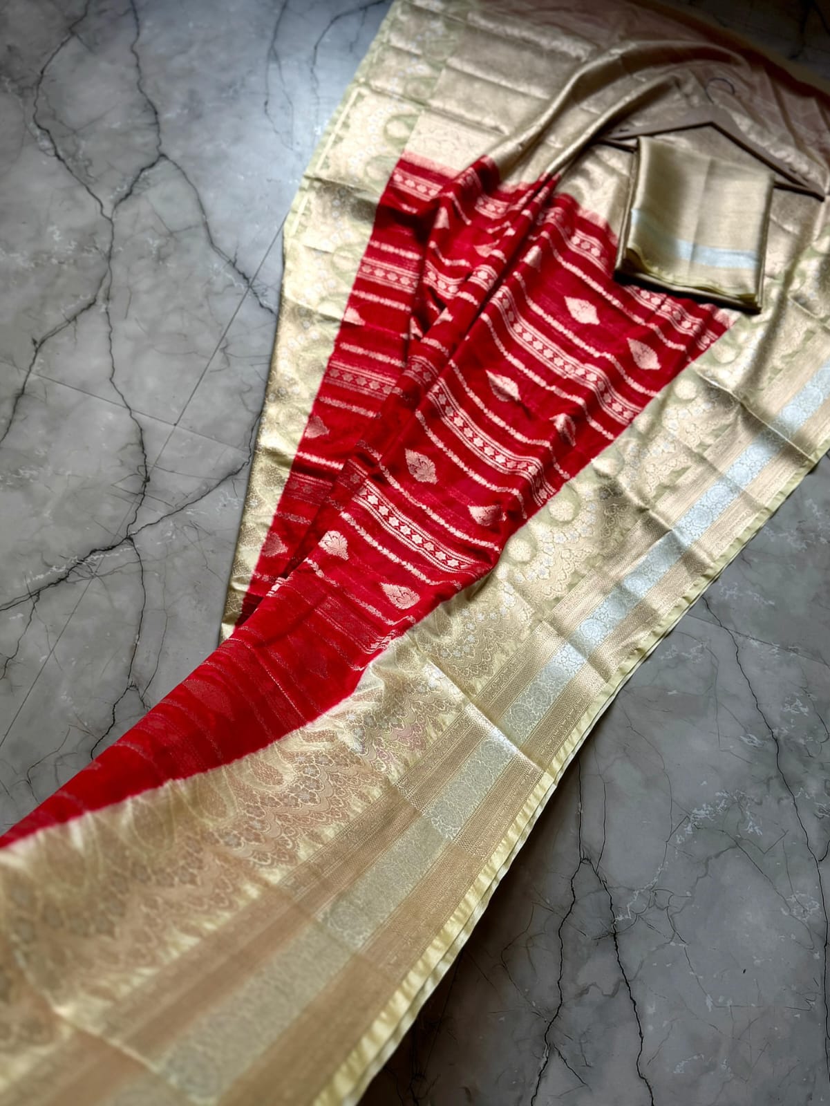 Red Banarasi Kathan Silk Saree Alna Apparels