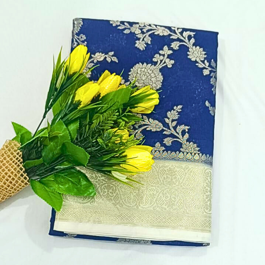 Navy Blue Color Banarasi Silk Saree Alna Apparels