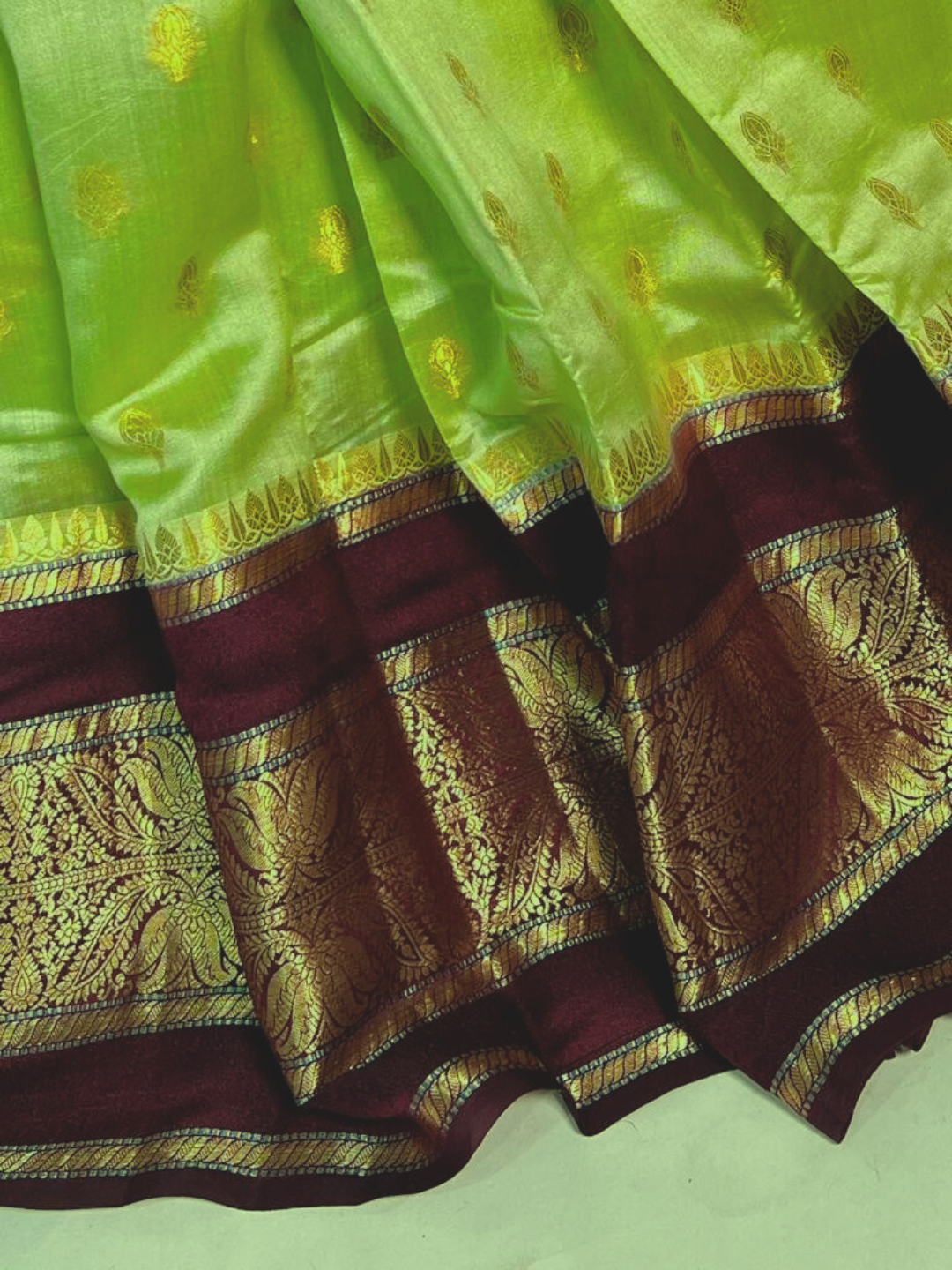 Olive Green Banarasi Kathan Dupion Silk Saree Alna Apparels