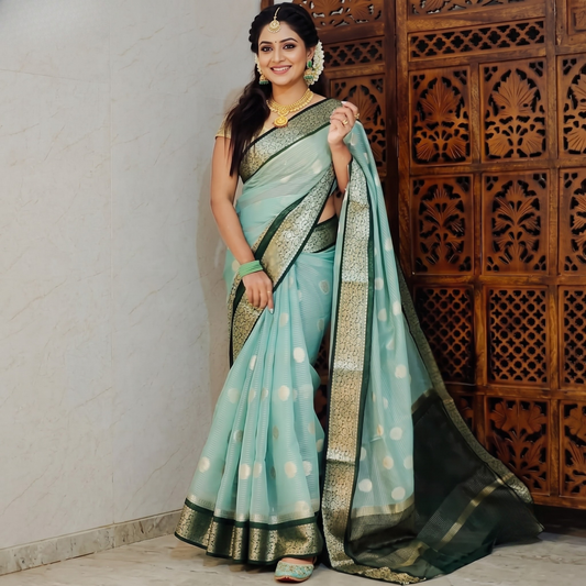 Green Banarasi Georgette Saree Alna Apparels