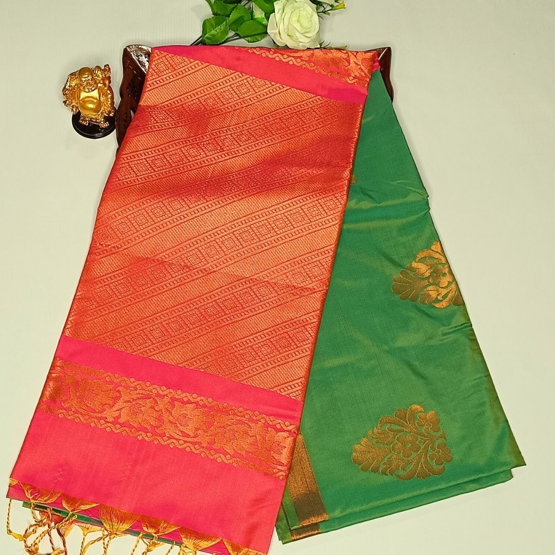 Green Color Kanchivaram Semi Soft Silk Saree Alna Apparels