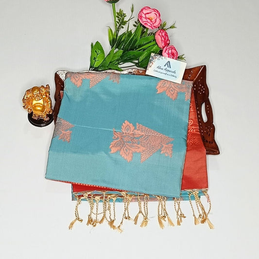 Blue Color Kanchivaram Semi Soft Silk Saree Alna Apparels