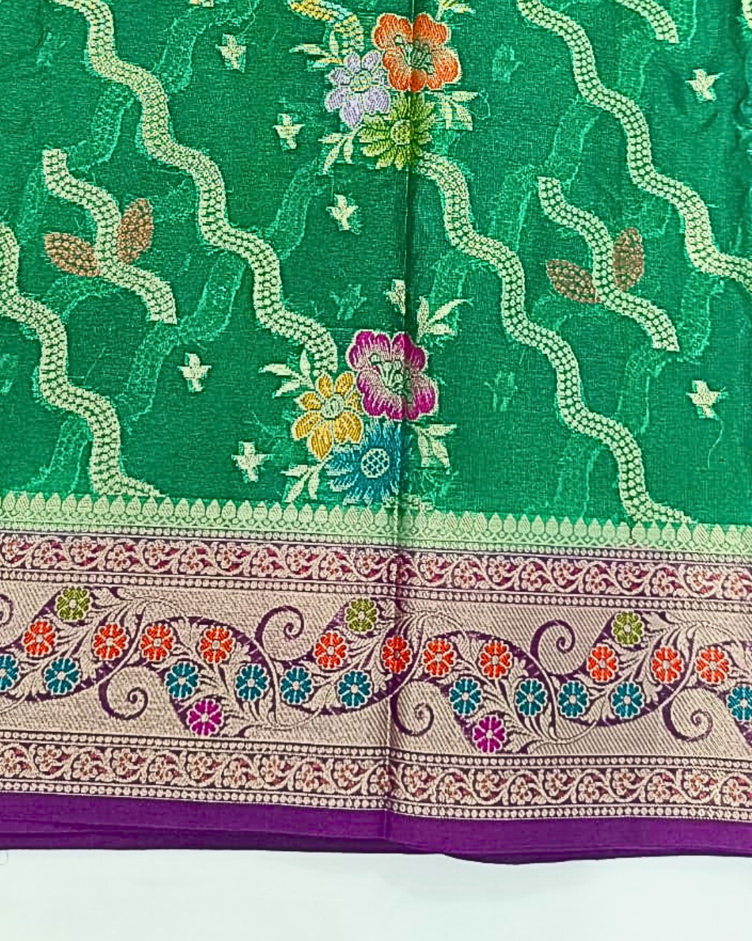 Green Meenakari work Banarasi Saree Alna Apparels