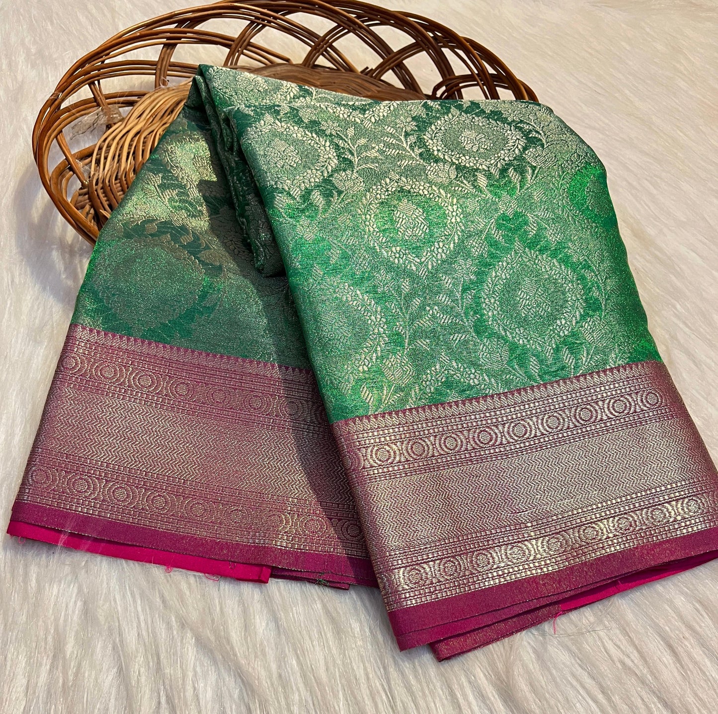 Green Color Banarasi Tissue Silk Saree Alna Apparels