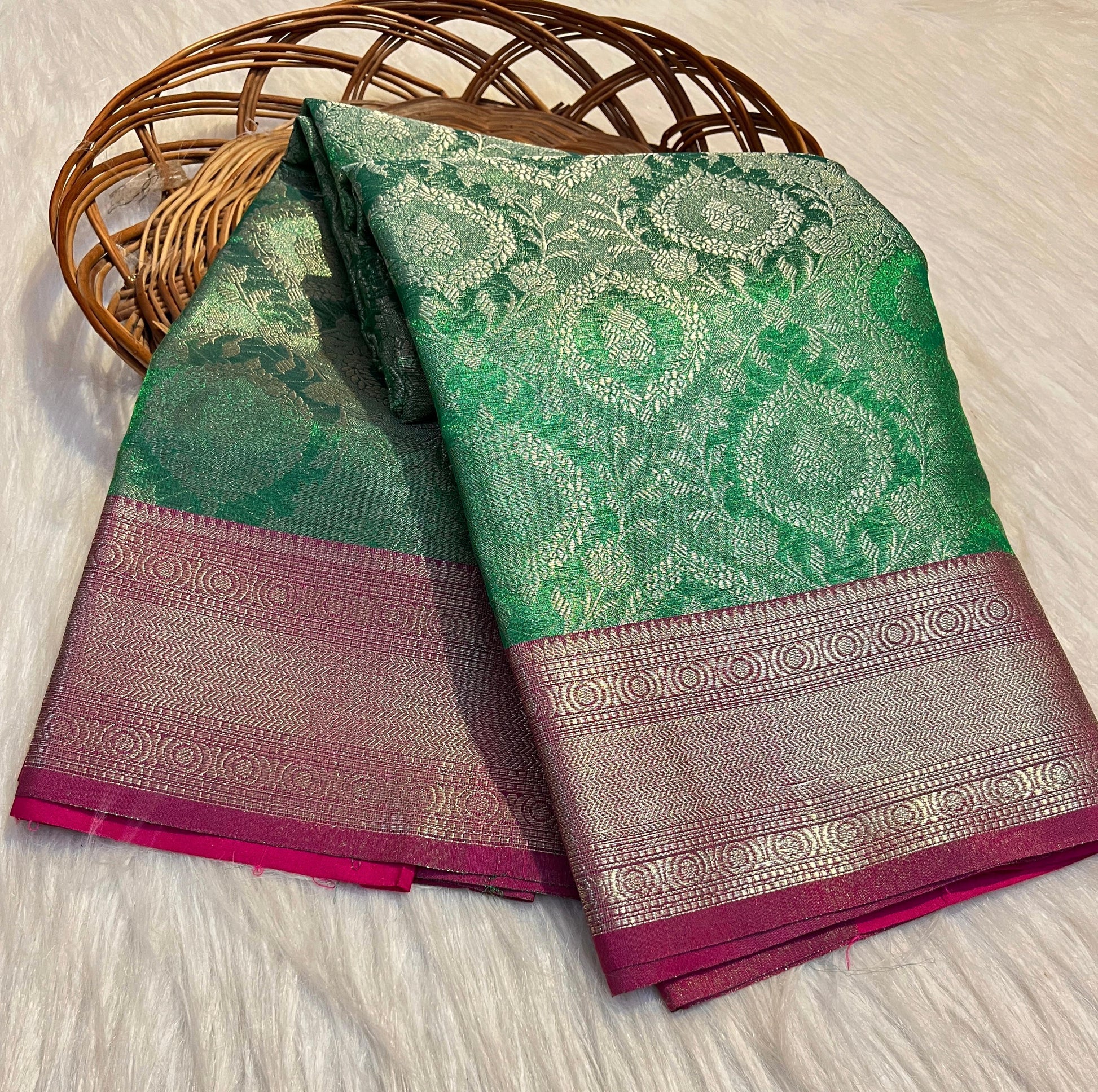 Green Color Banarasi Tissue Silk Saree Alna Apparels
