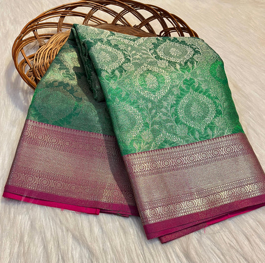 Green Color Banarasi Tissue Silk Saree Alna Apparels