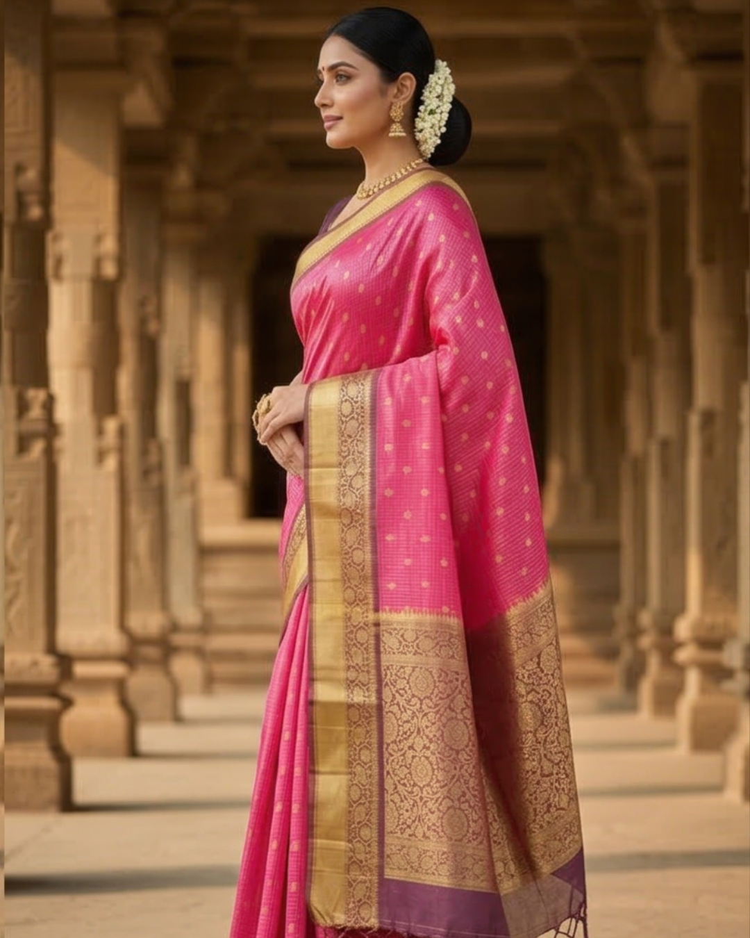 Rani Pink Banarasi Kathan Soft Silk Saree Alna Apparels