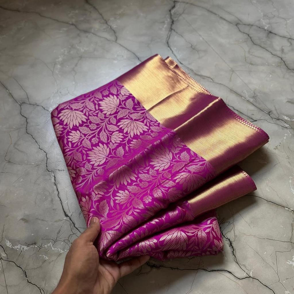 Pink Banarasi Semi Kathan Soft Saree Alna Apparels