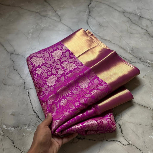 Pink Banarasi Semi Kathan Soft Saree Alna Apparels