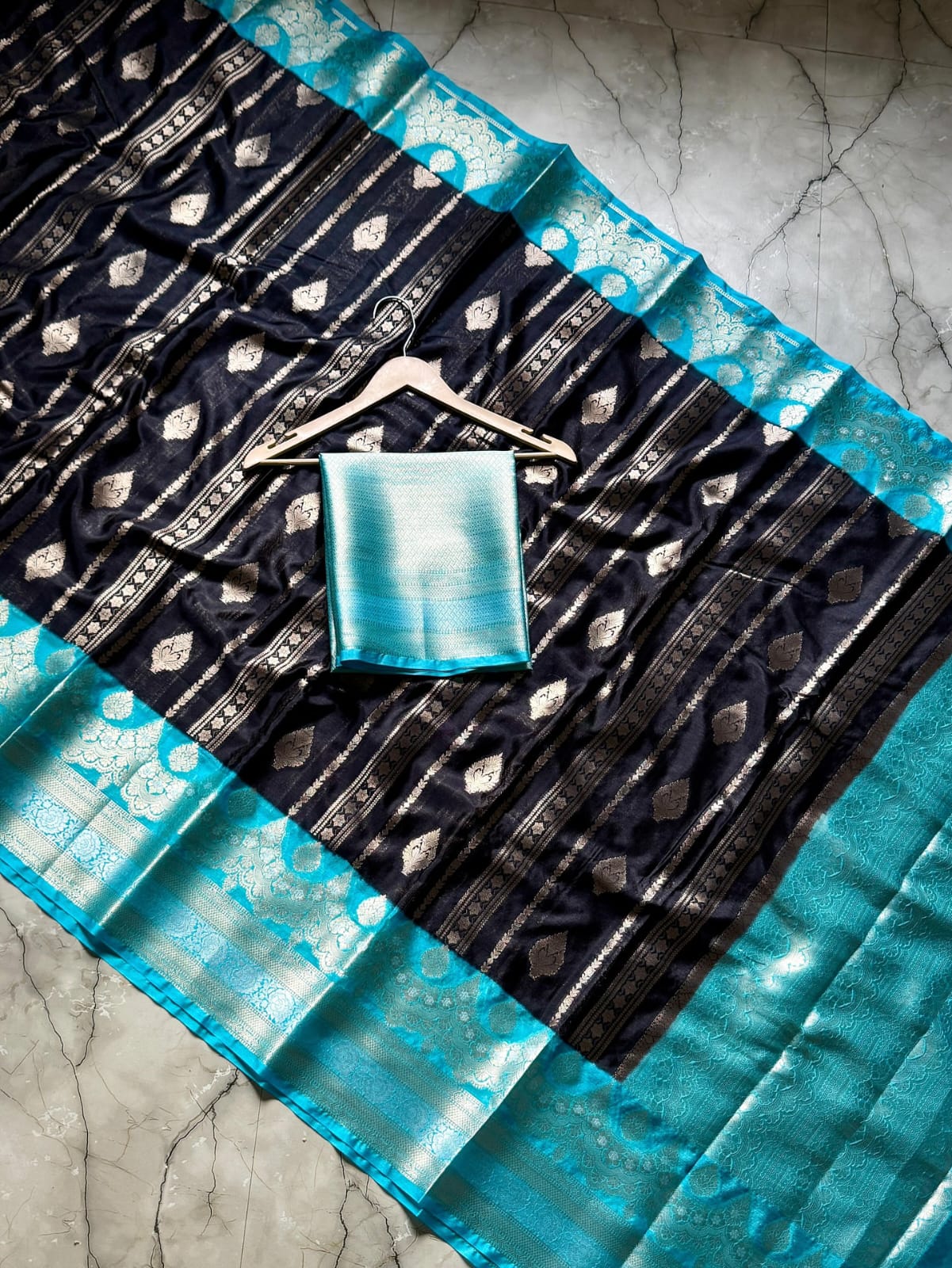 Black Banarasi Kathan Silk Saree Alna Apparels