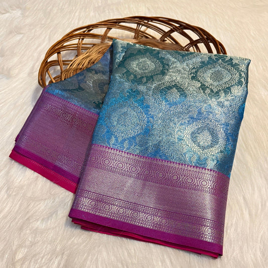 Blue Banarasi Tissue Silk Saree Alna Apparels