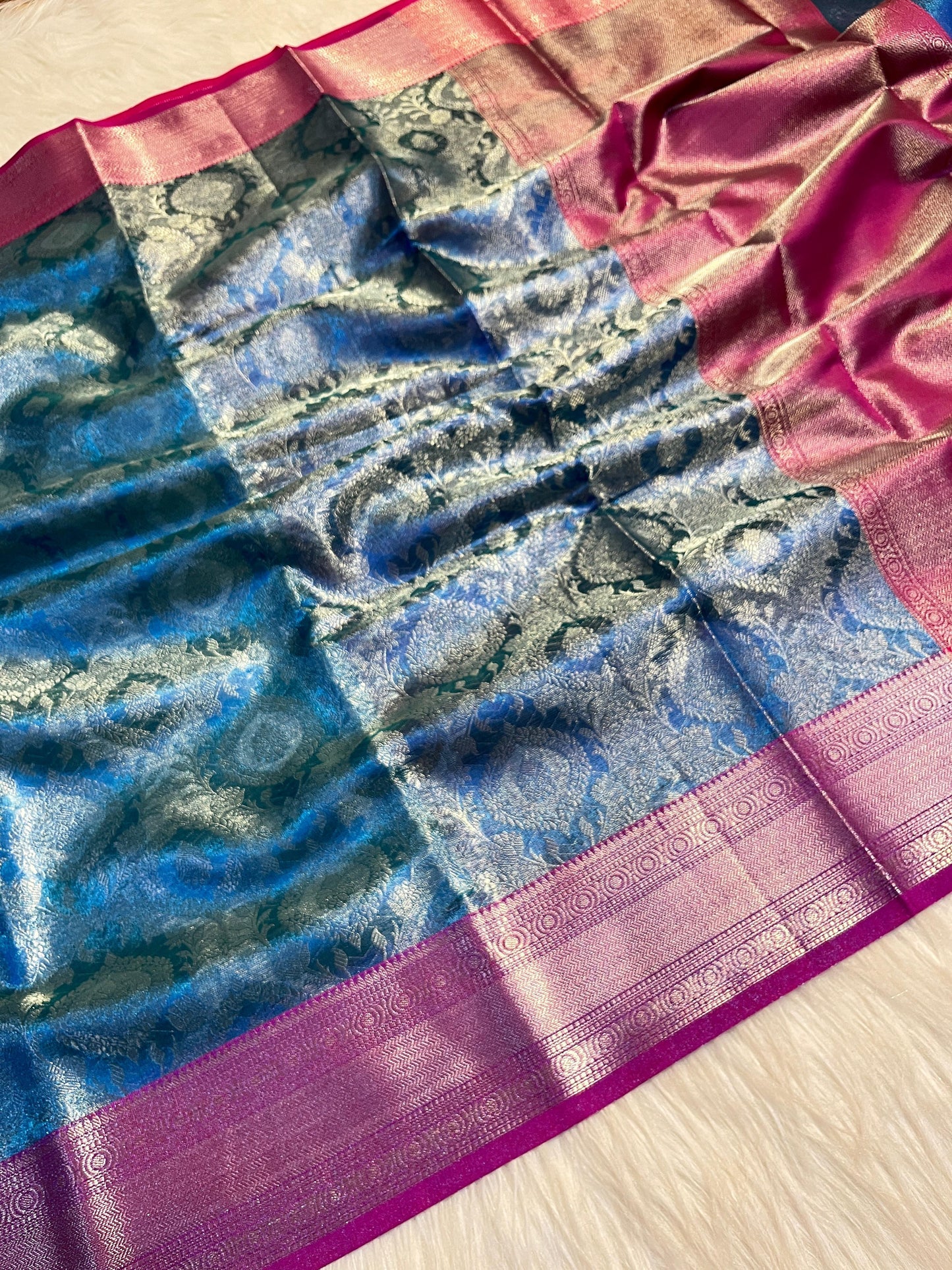 Blue Banarasi Tissue Silk Saree Alna Apparels