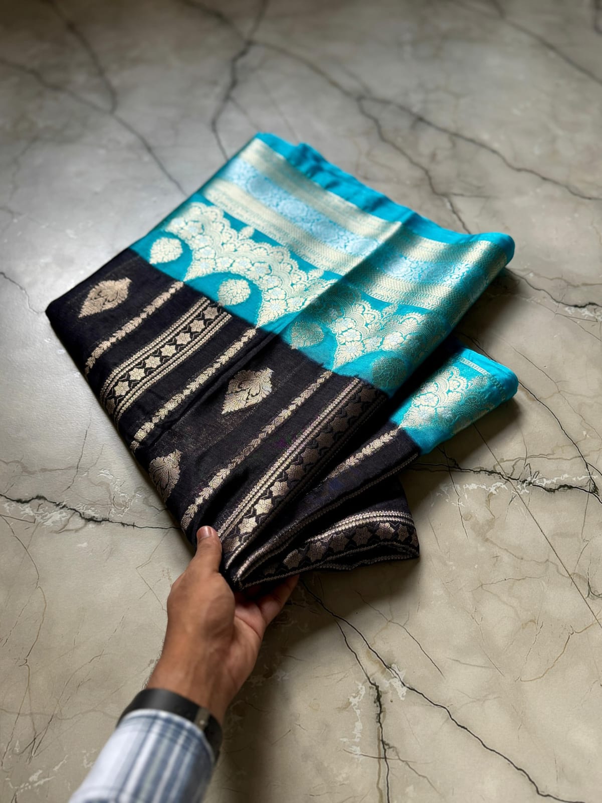 Black Banarasi Kathan Silk Saree Alna Apparels