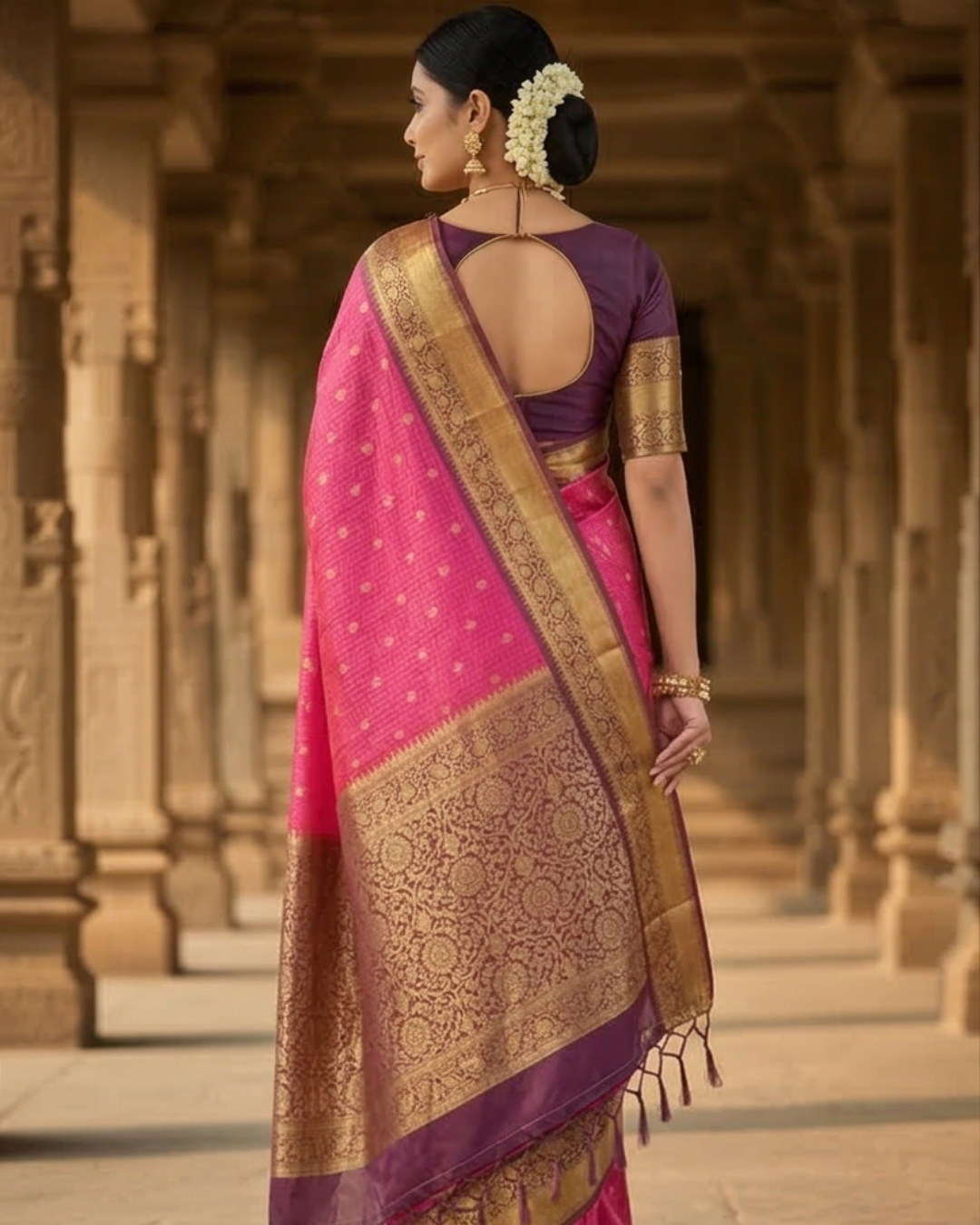 Rani Pink Banarasi Kathan Soft Silk Saree Alna Apparels