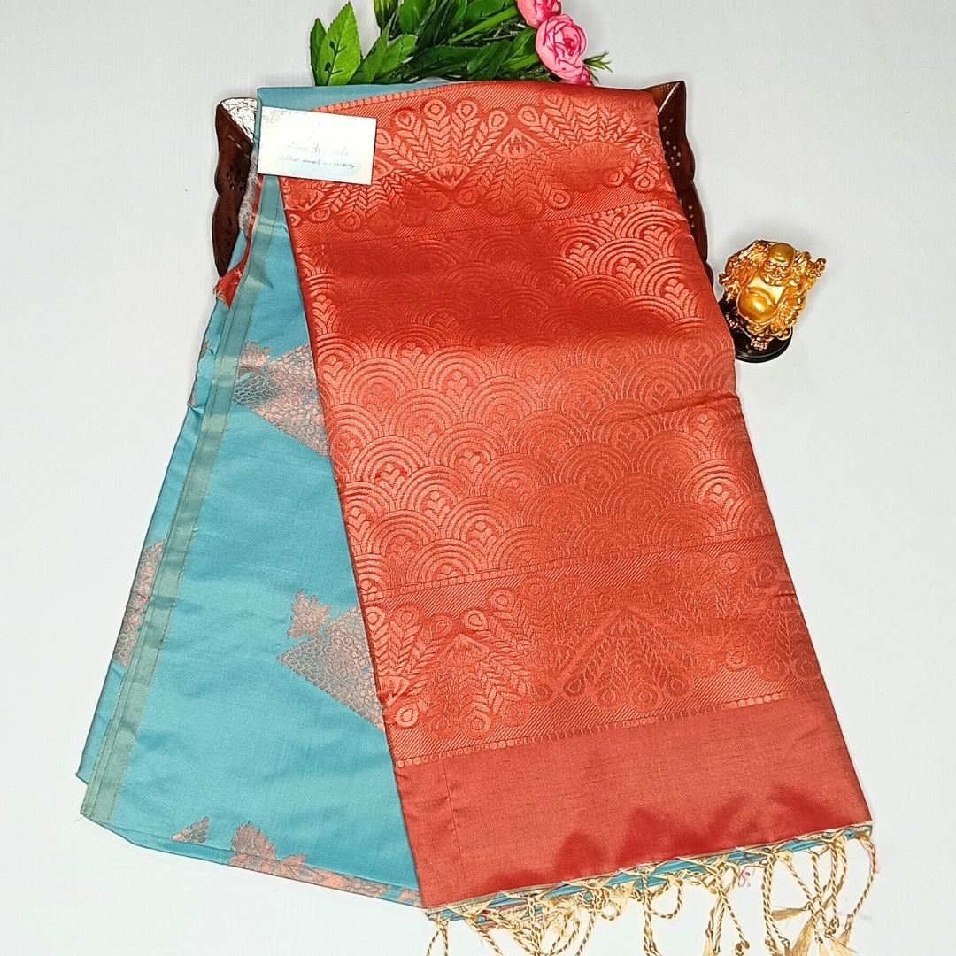 Blue Color Kanchivaram Semi Soft Silk Saree Alna Apparels