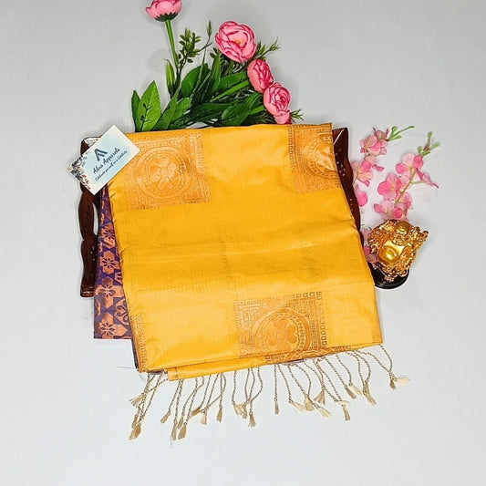 Light Yellow Color Kanchivaram Semi Soft Silk Saree Alna Apparels