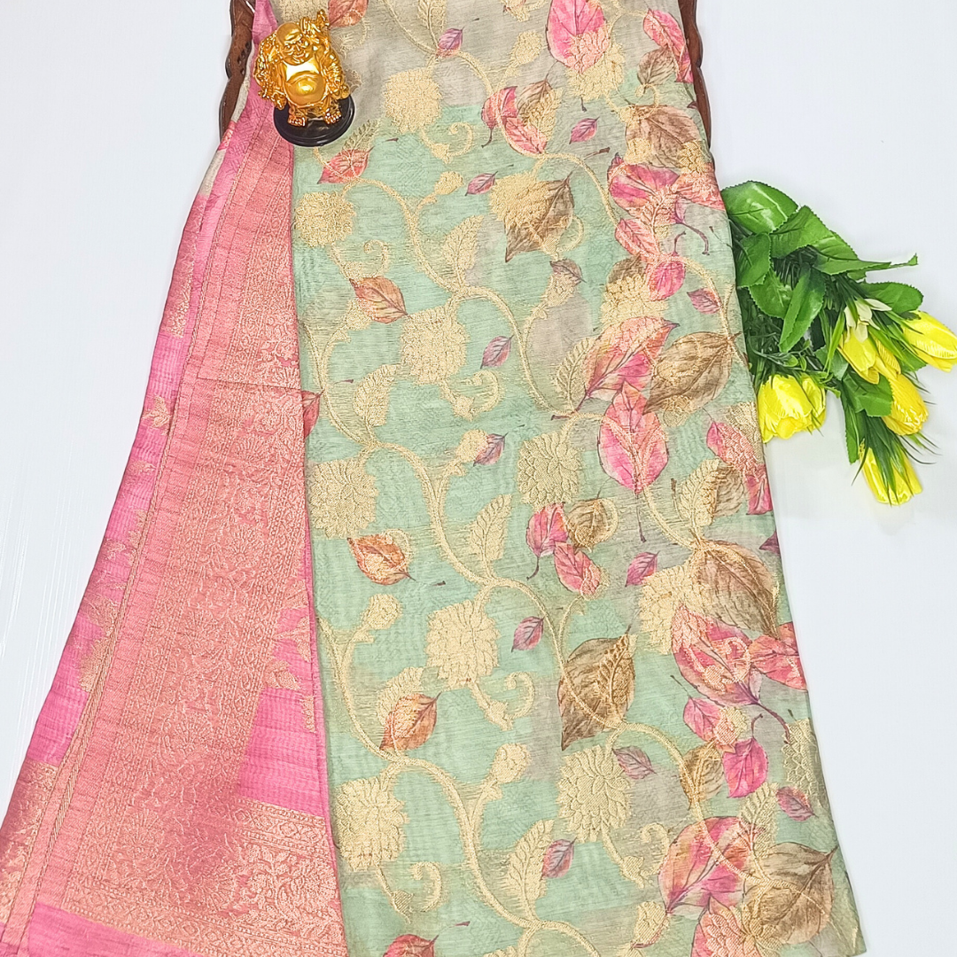 Pasta Green Color Banarasi Organza Saree Alna Apparels