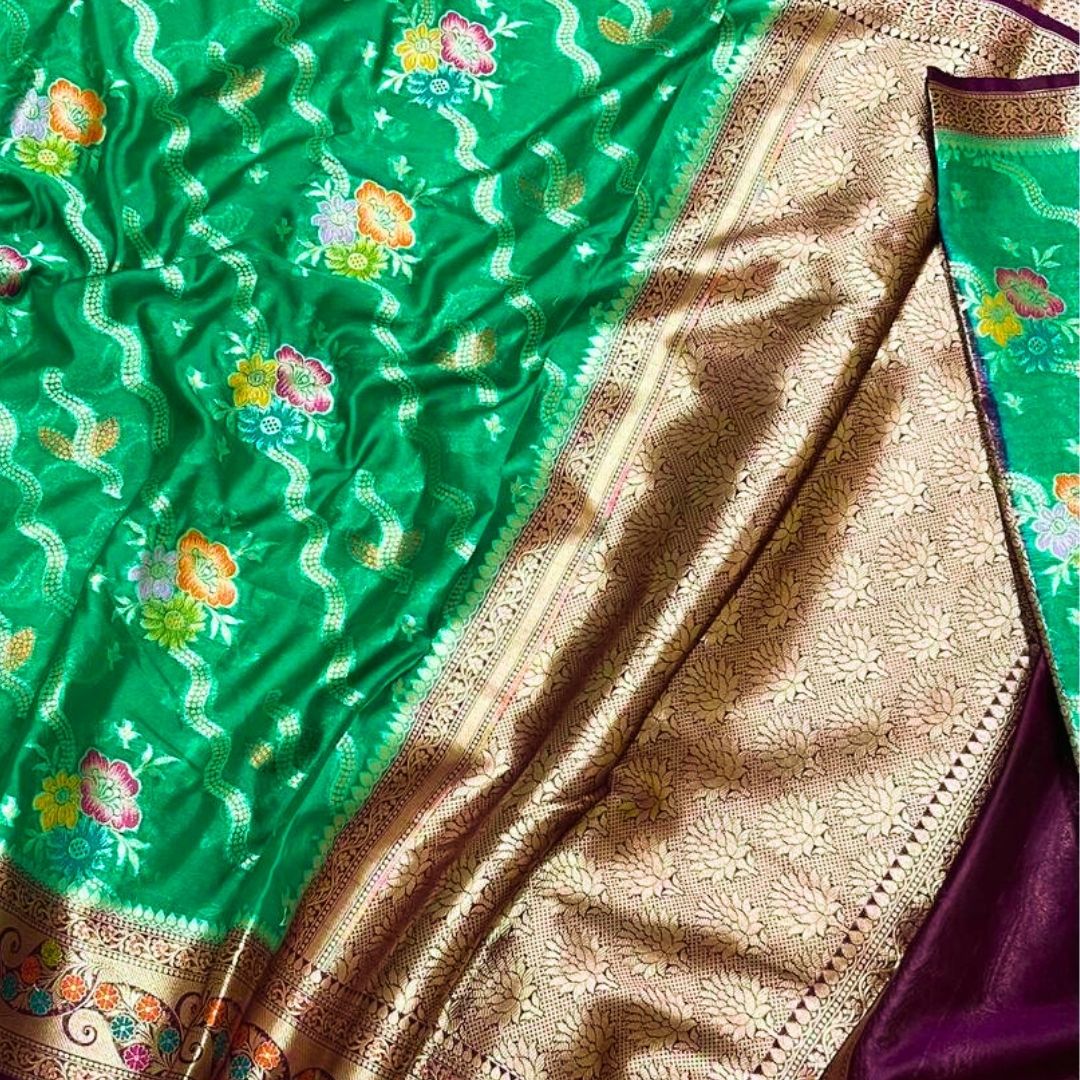 Green Meenakari work Banarasi Saree Alna Apparels
