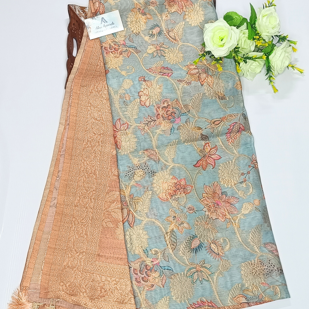 Light Blue Color Banarasi Organza Saree Alna Apparels