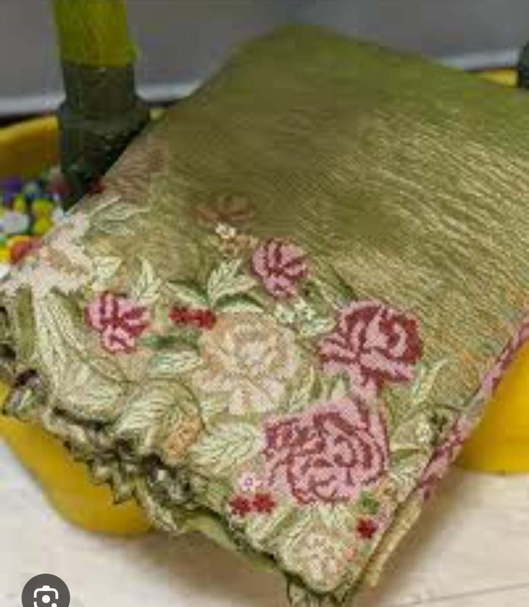 Green Banarasi Crush Tissue Embroidery Cutwork Saree Alna Apparels