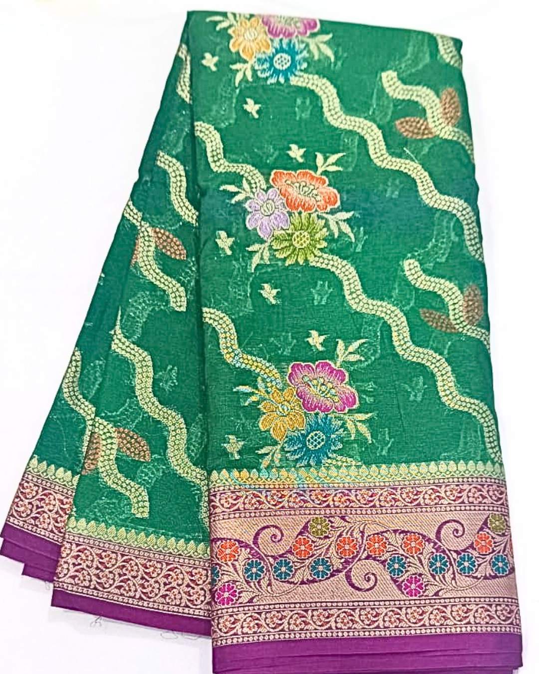 Green Meenakari work Banarasi Saree Alna Apparels