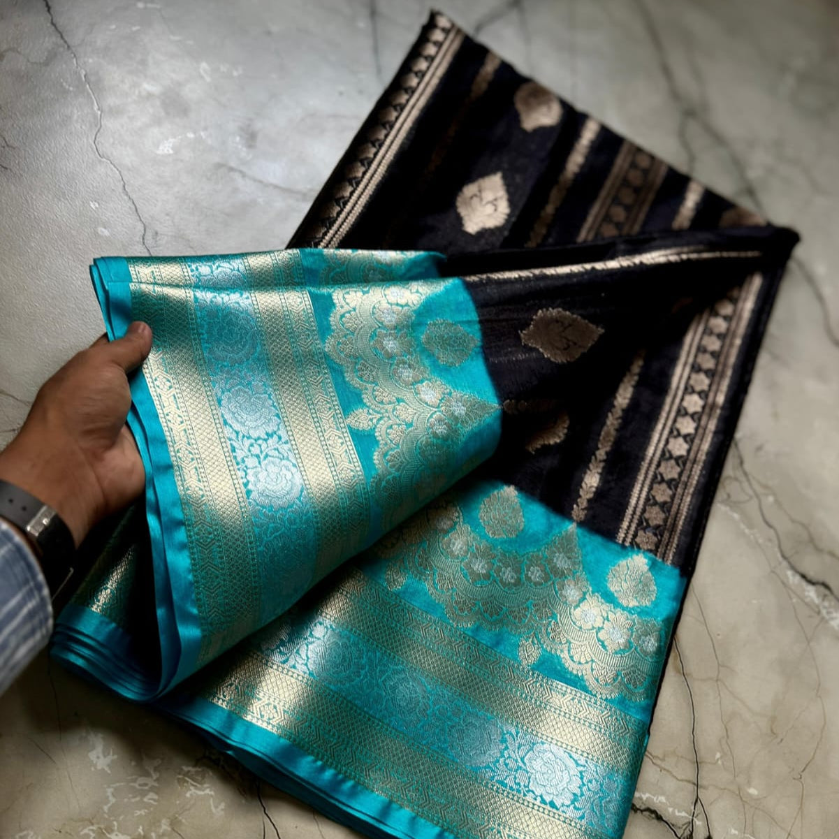 Black Banarasi Kathan Silk Saree Alna Apparels