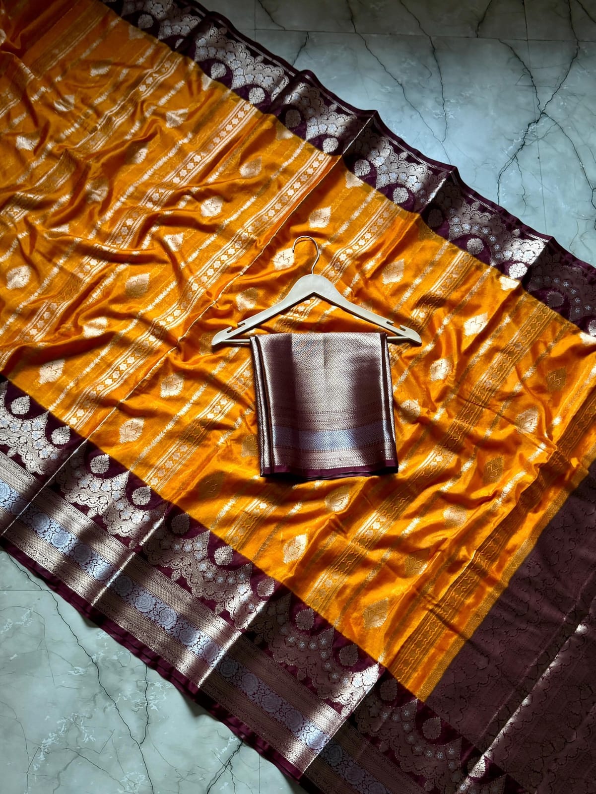 Orange Banarasi Kathan Silk Saree Alna Apparels