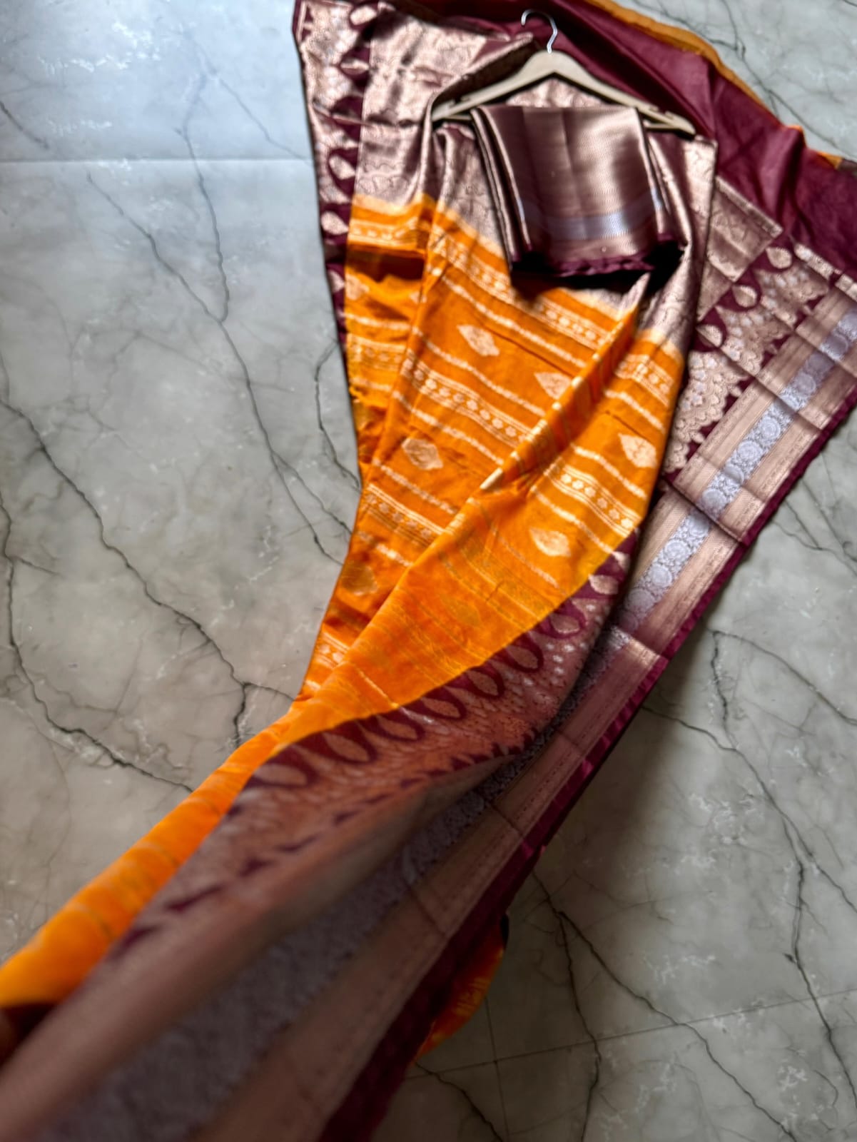 Orange Banarasi Kathan Silk Saree Alna Apparels