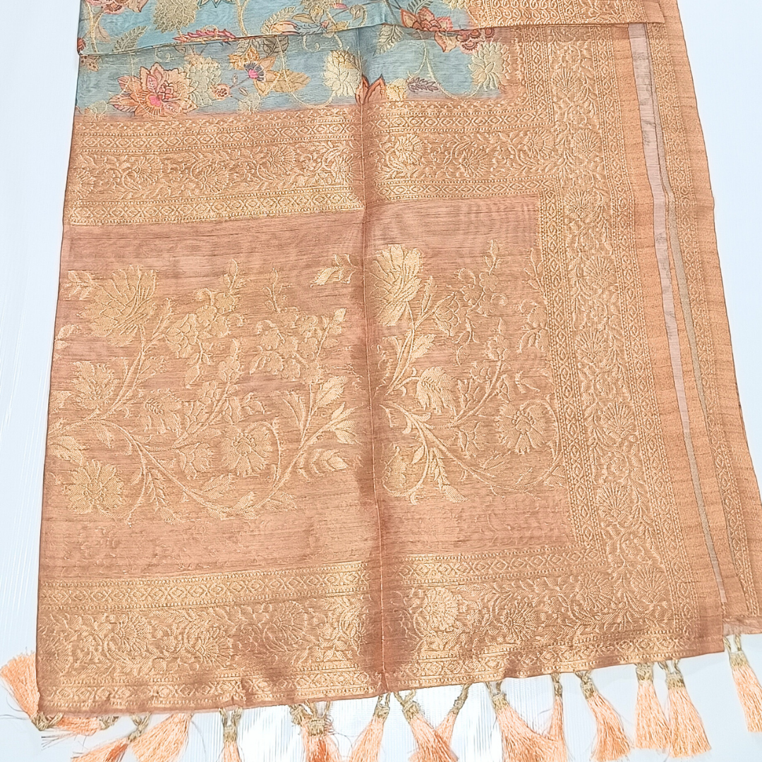 Light Blue Color Banarasi Organza Saree Alna Apparels