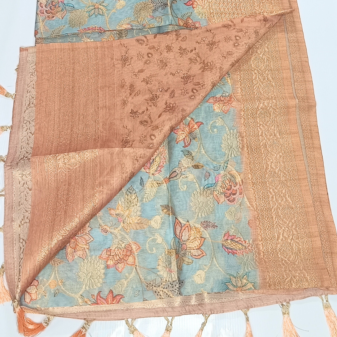 Light Blue Color Banarasi Organza Saree Alna Apparels