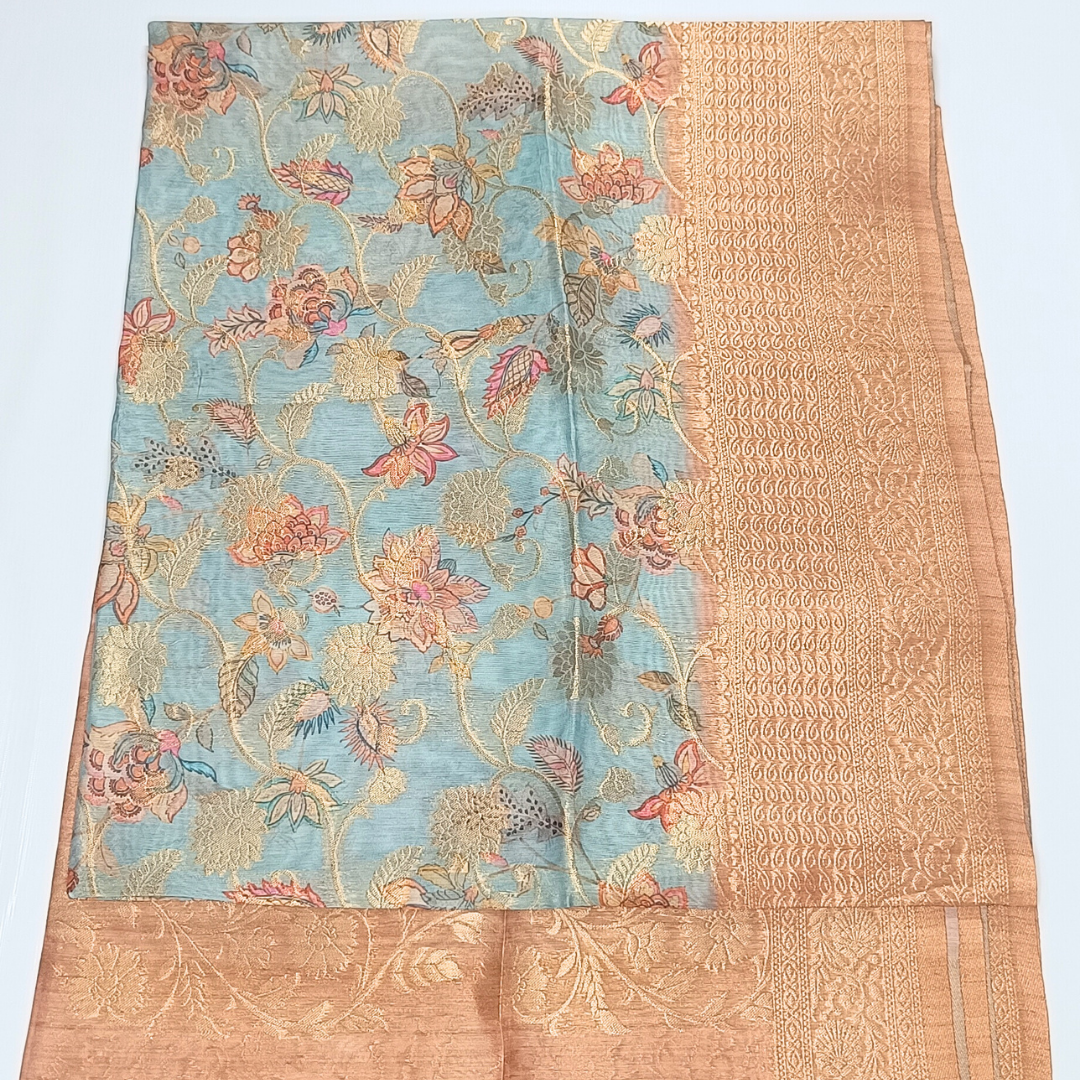 Light Blue Color Banarasi Organza Saree Alna Apparels