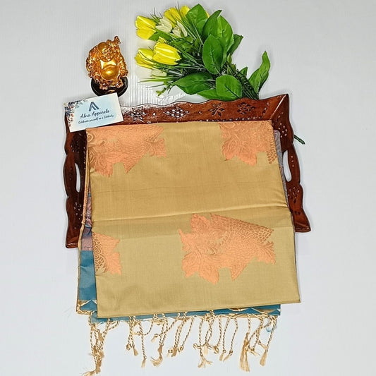 Tan Color Kanchivaram Semi Soft Silk Saree Alna Apparels