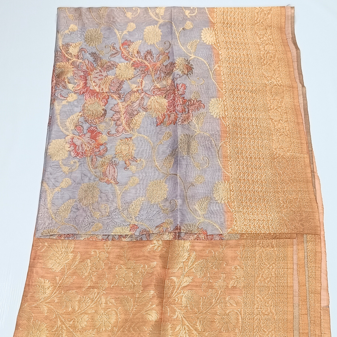 Light Ash Color Banarasi Organza Saree Alna Apparels