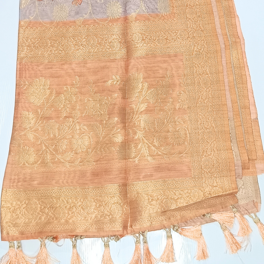 Light Ash Color Banarasi Organza Saree Alna Apparels