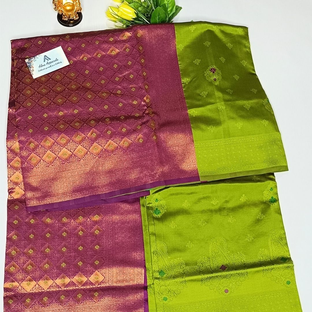 Parrot Green Color Soft Silk Saree Alna Apparels