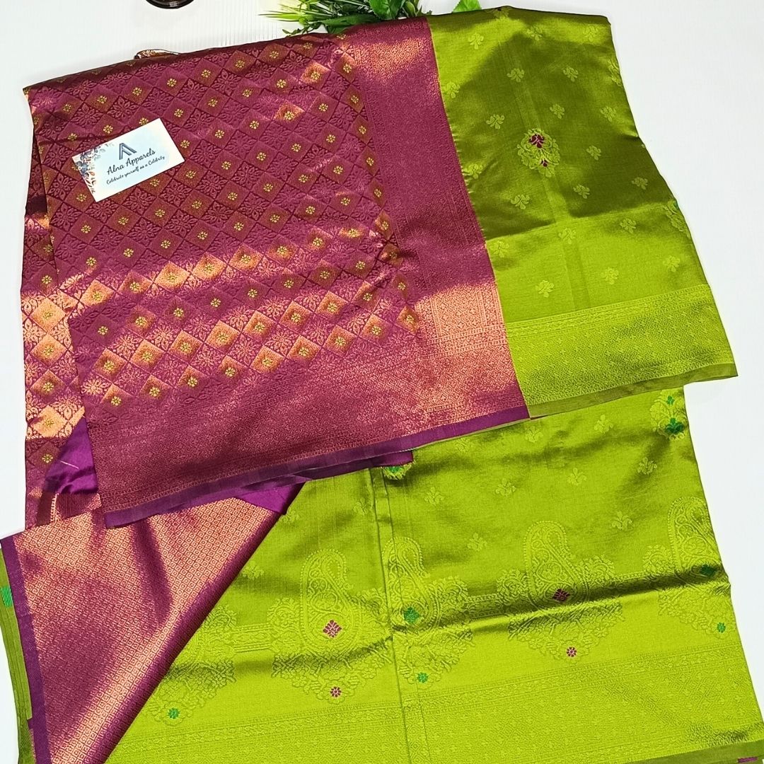 Parrot Green Color Soft Silk Saree Alna Apparels