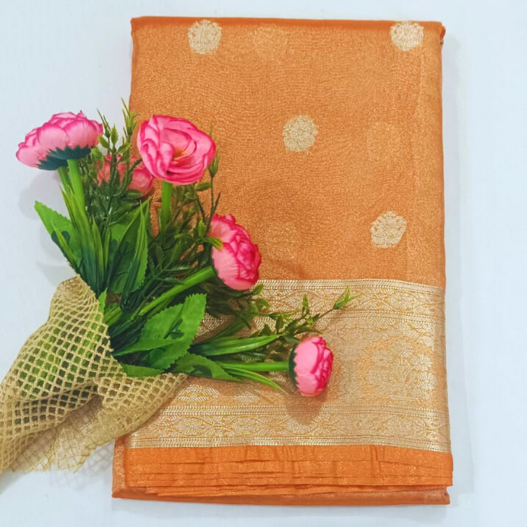 Orange Banarasi Tissue Silk Saree Alna Apparels