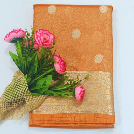 Orange Banarasi Tissue Silk Saree Alna Apparels