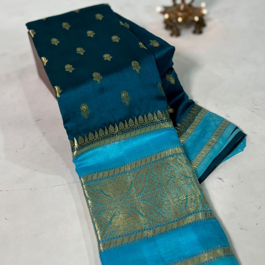 Blue Banarasi Kathan Dupion Silk Saree Alna Apparels