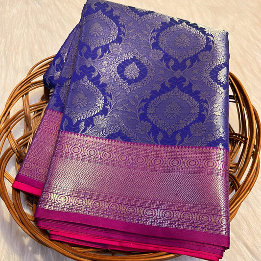 Navy Banarasi Tissue Silk Saree Alna Apparels