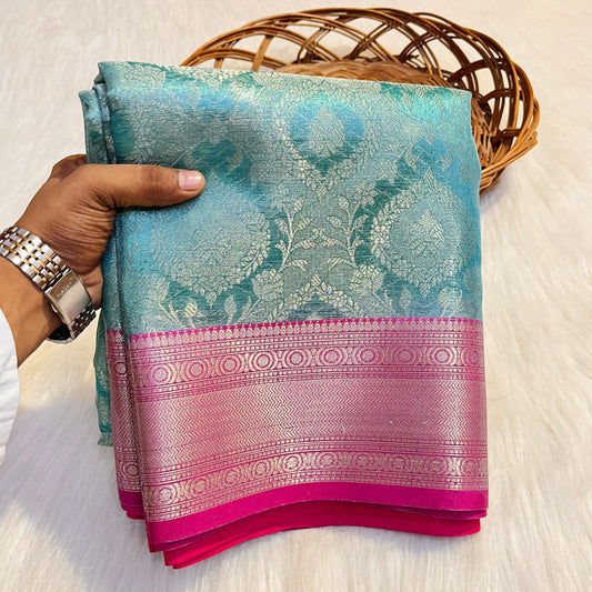 Light Blue Color Banarasi Tissue Silk Saree Alna Apparels