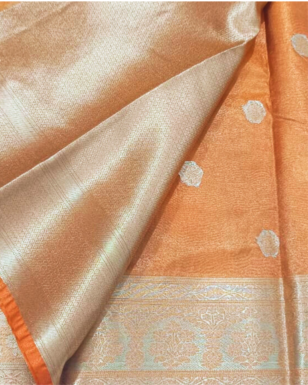 Orange Banarasi Tissue Silk Saree Alna Apparels