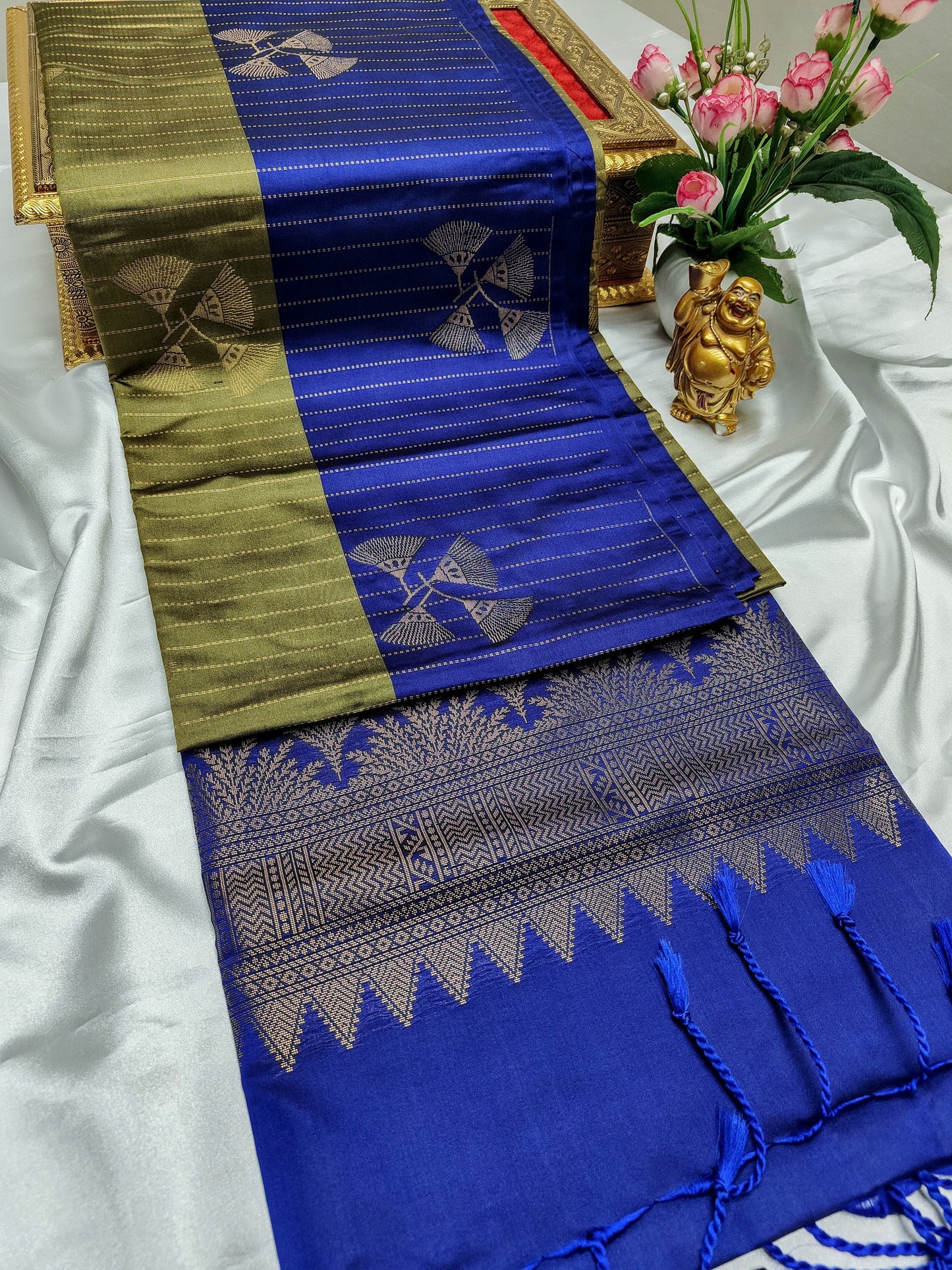 Olive Green Color Kanchivaram Silk Saree Alna Apparels