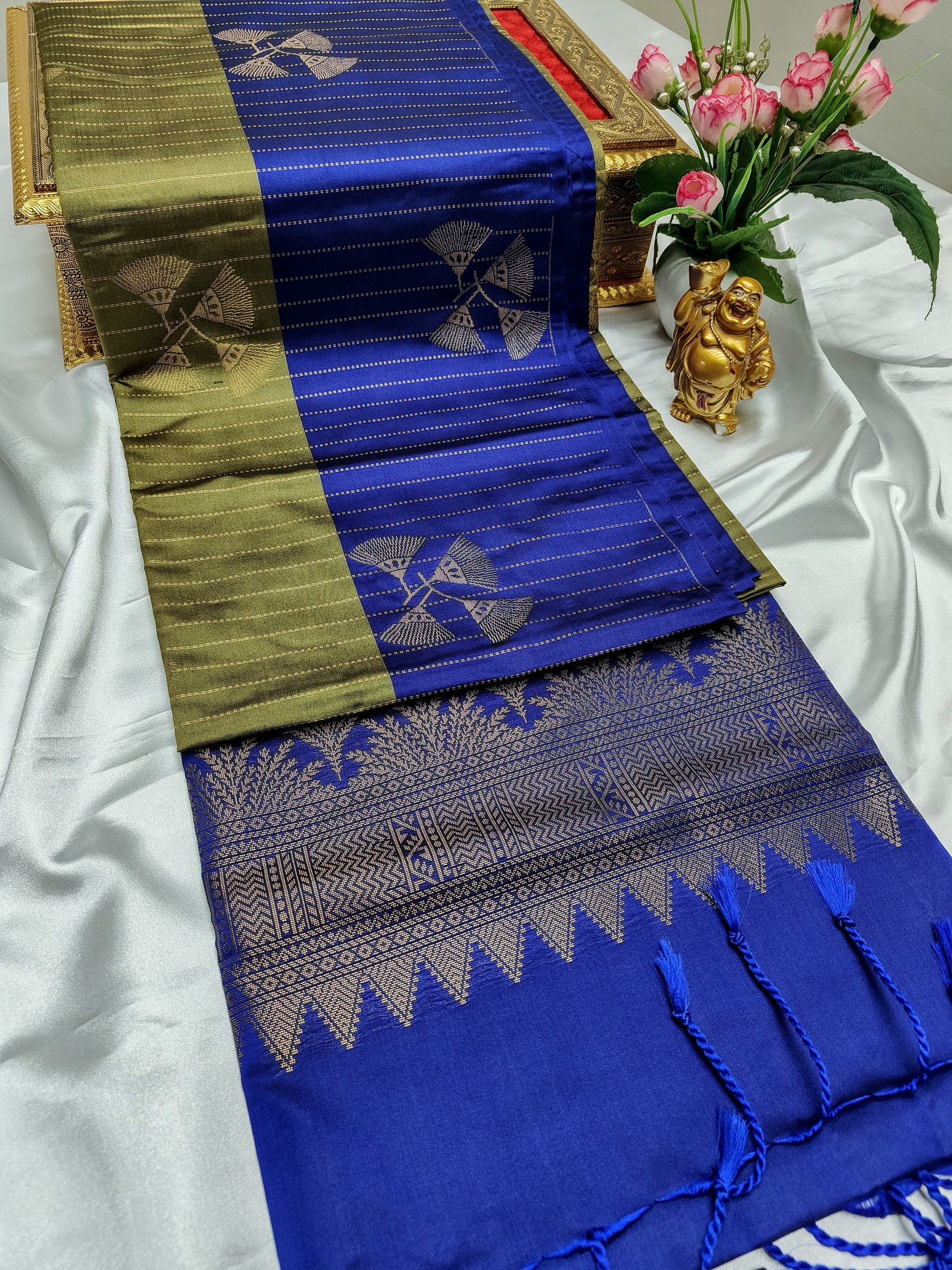 Olive Green Color Kanchivaram Silk Saree Alna Apparels