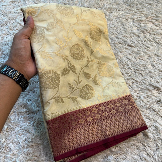 Half White Banaras Semi Khaddi Kathan Handloom Georgette Silk Saree  Alna Apparels