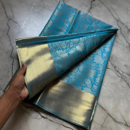 Blue Banarasi Semi Kathan Soft Silk Saree Alna Apparels