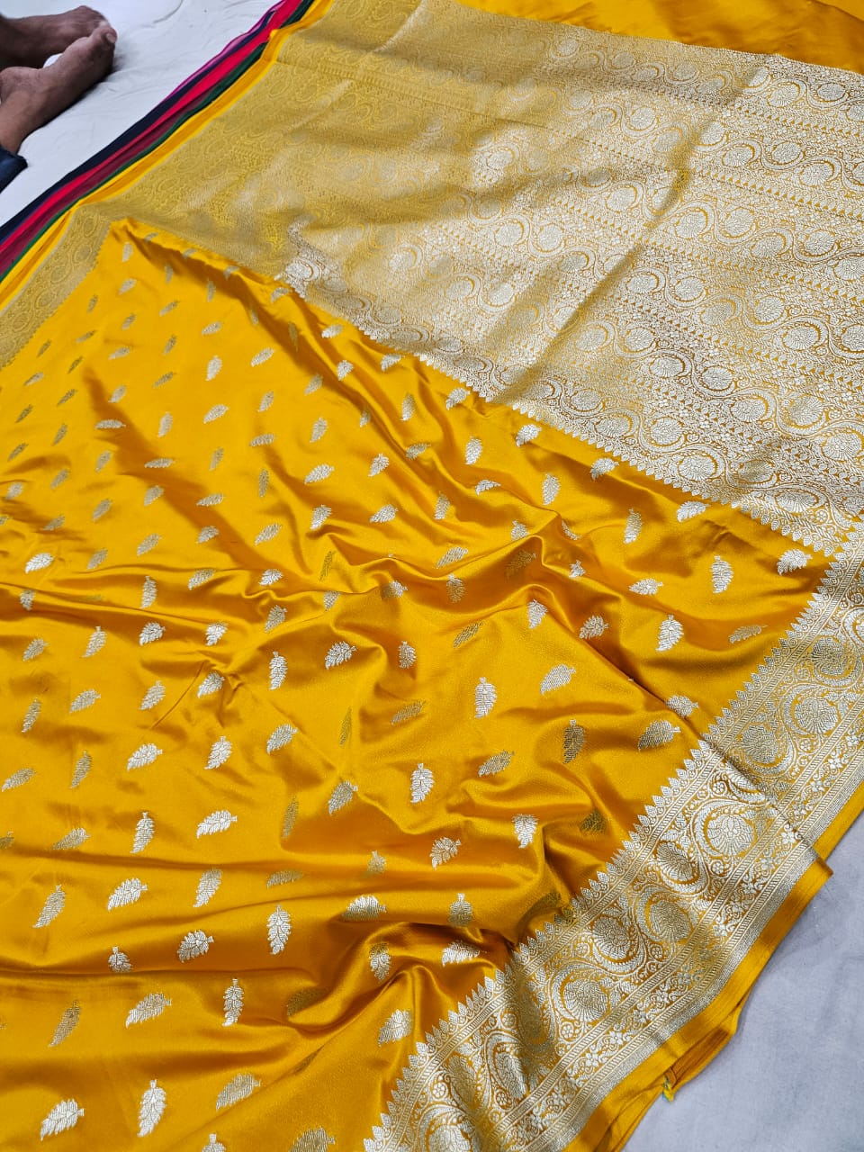 Yellow Pure Banarasi Mashru Silk Saree Alna Apparels