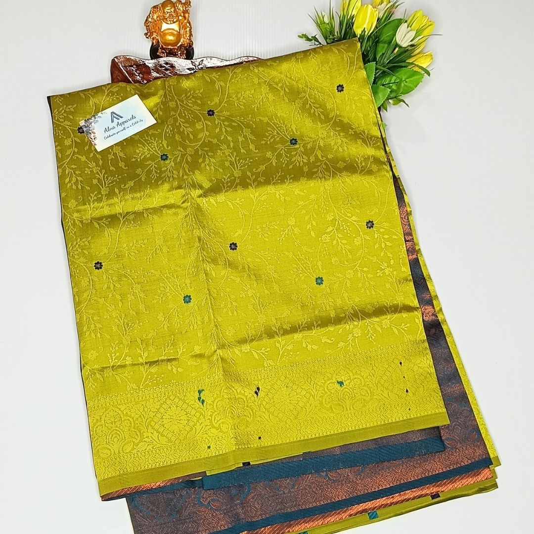 Parrot Green Color Soft Silk Saree Alna Apparels