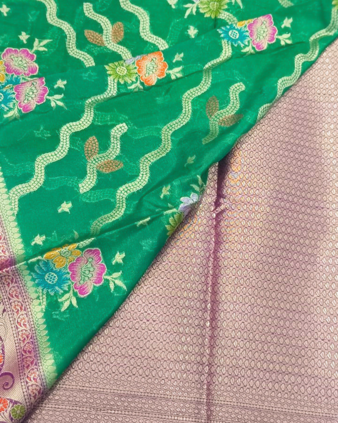 Green Meenakari work Banarasi Saree Alna Apparels